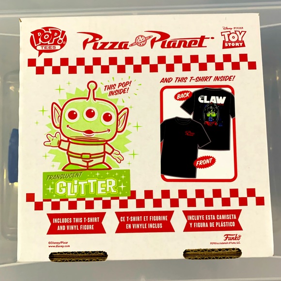Vaulted New BL Exclu Toy Story GlitterTranslucent Alien Funko & Pizza Planet Tee - Picture 2 of 12